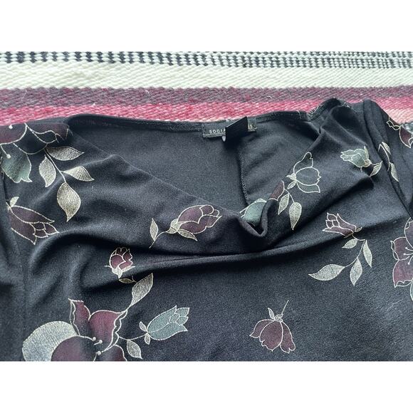 Vintage Social Circles Elastane Form Fitting Black & Floral Dress Sz 10P/M - Picture 6 of 16